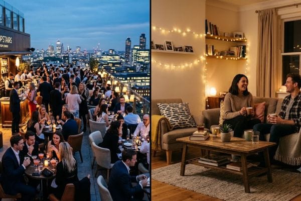 expensive rooftop cafe vs cozy zero cost social life setup at home