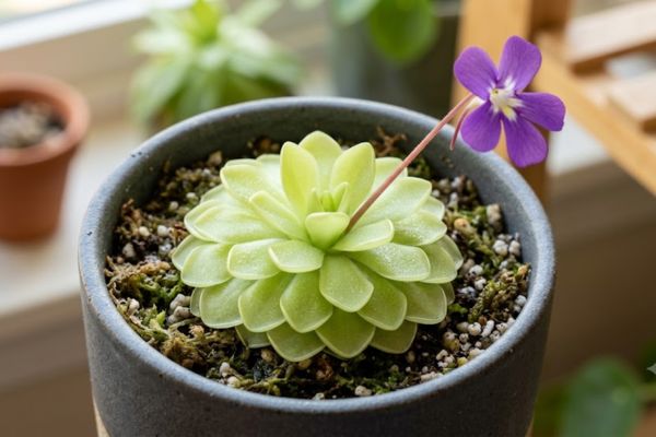 Butterworts are succulent-like bug eating plants that catch gnats on their oily leaves.