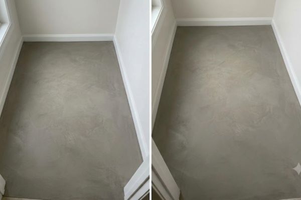 finished smooth diy microcement bathroom floor sealed in matte.